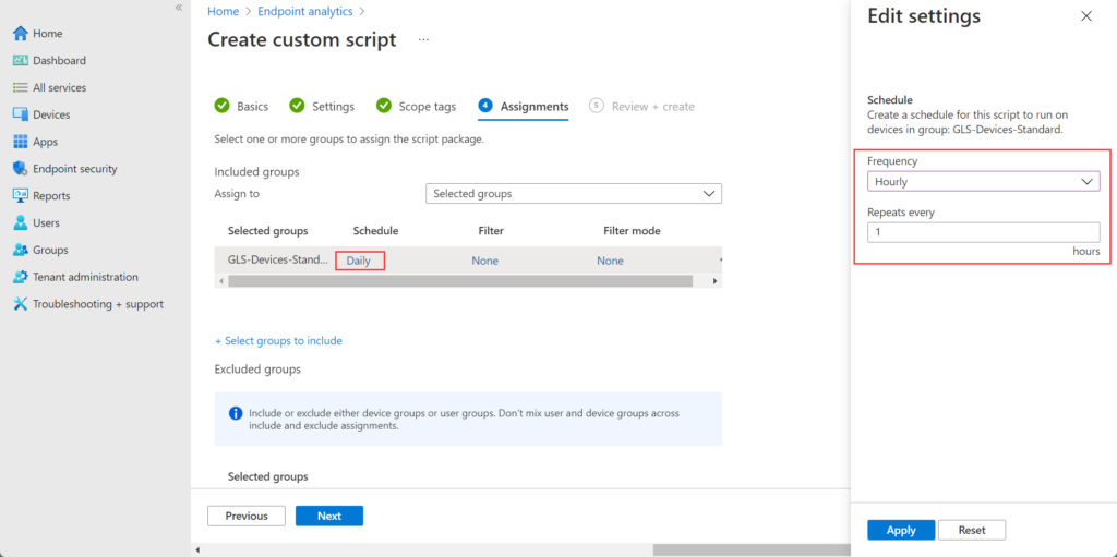 Assigning Proactive Remediation and setting schedule